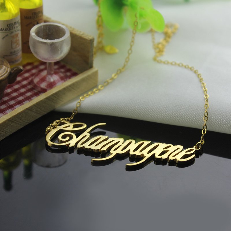 Gold Plated Silver 925 Champagne Font Name Necklace - Custom Jewellery By All Uniqueness