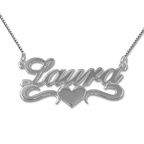 Silver Middle Heart Name Necklace - Custom Jewellery By All Uniqueness