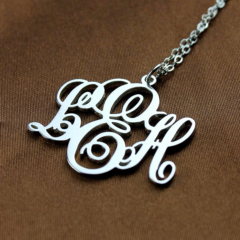 Vine Font Initial Monogram Necklace White Gold Plated - Custom Jewellery By All Uniqueness