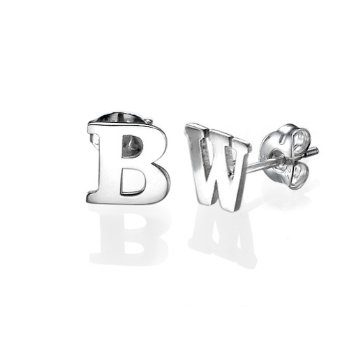 Print Initial Stud Earrings in Silver - Custom Jewellery By All Uniqueness
