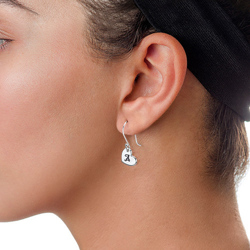 Silver Dangling Heart Earrings with Initial - Custom Jewellery By All Uniqueness