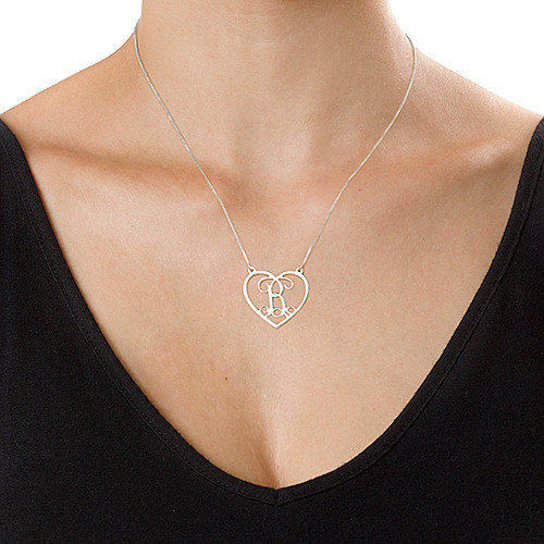 Silver Heart Initials Necklace - Custom Jewellery By All Uniqueness