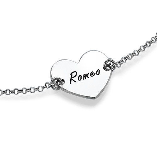 Silver Engraved Heart Couples Bracelet/Anklet - Custom Jewellery By All Uniqueness