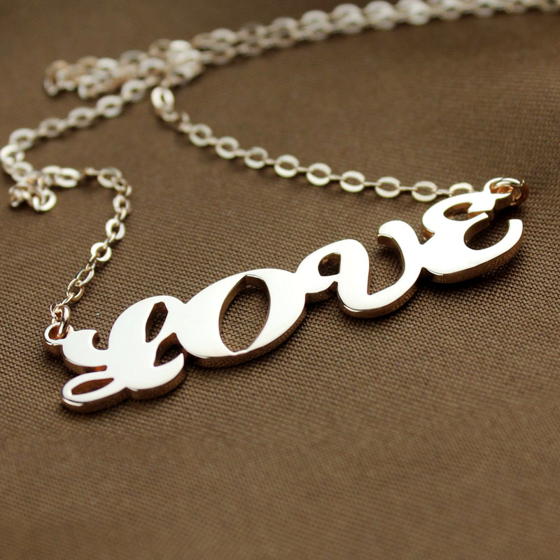 Rose Gold Plated Capital Puff Font Name Necklace - Custom Jewellery By All Uniqueness