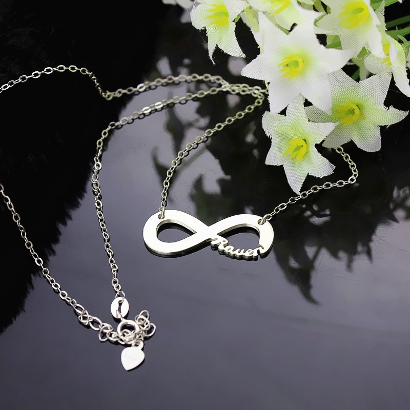 Solid White Gold Infinity Name Necklace - Custom Jewellery By All Uniqueness