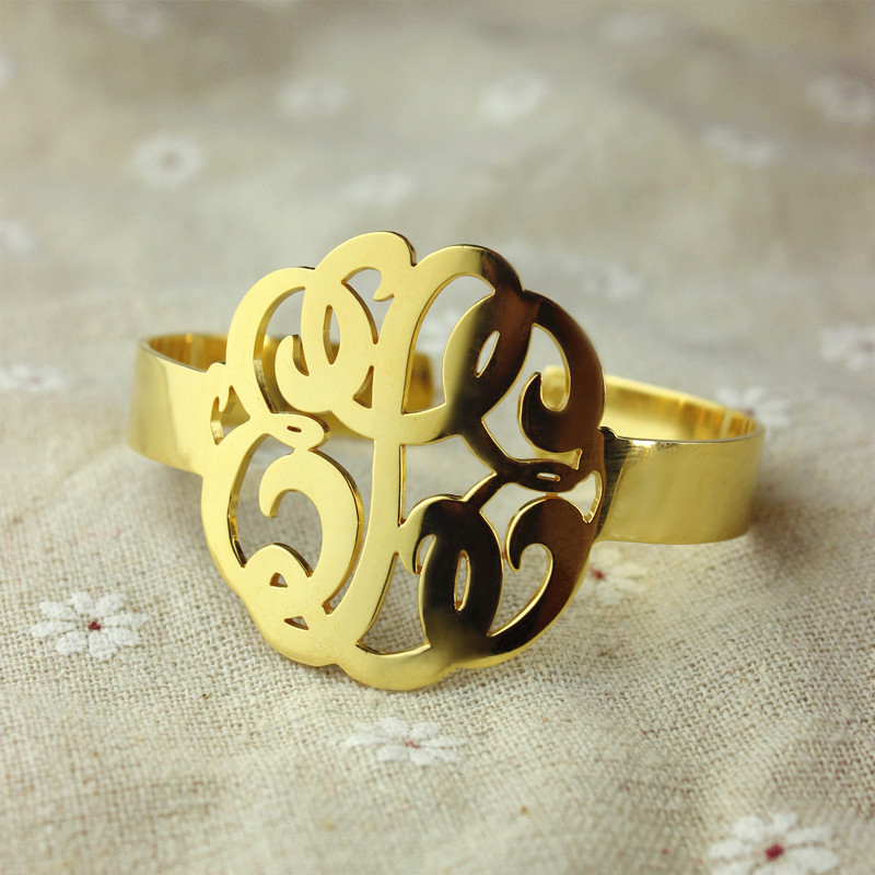 Hand Drawing Monogram Initial Bracelet 1.6 Inch Gold Plated - Custom Jewellery By All Uniqueness