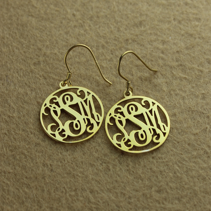 Gold Plated Circle Monogram Earring - Custom Jewellery By All Uniqueness