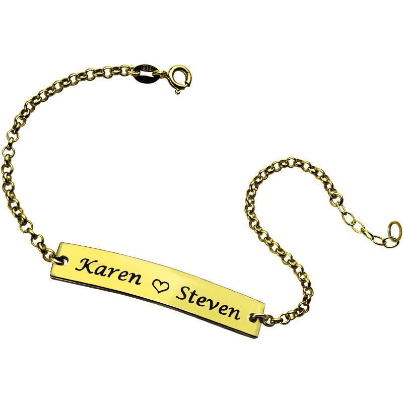 Couple Bar Bracelet Engraved Name Gold Plated - Custom Jewellery By All Uniqueness