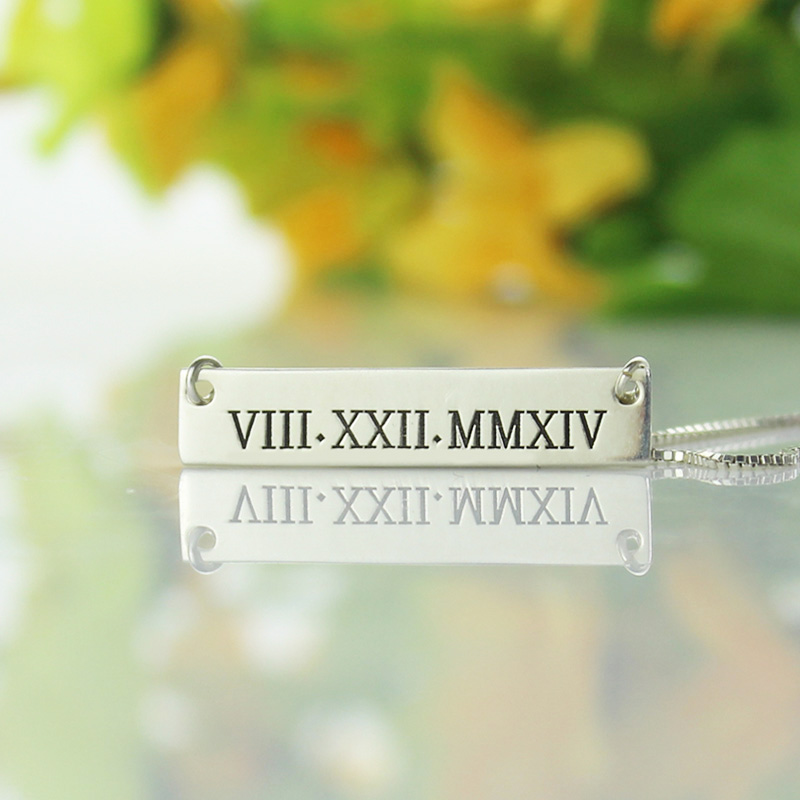 Custom Roman Numeral Bar Necklace Silver - Custom Jewellery By All Uniqueness
