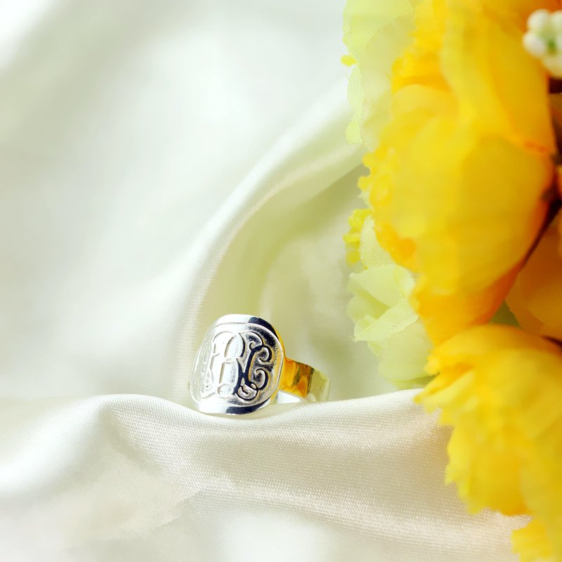 Engraved Designs Monogram Ring Silver - Custom Jewellery By All Uniqueness