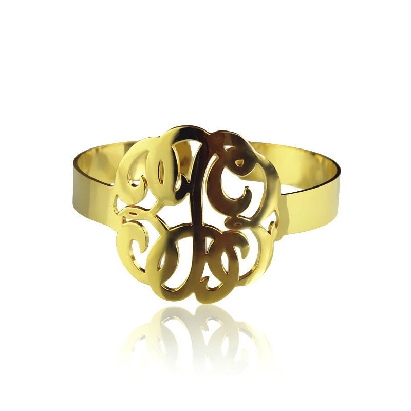 Hand Drawing Monogram Initial Bracelet 1.6 Inch Gold Plated - Custom Jewellery By All Uniqueness