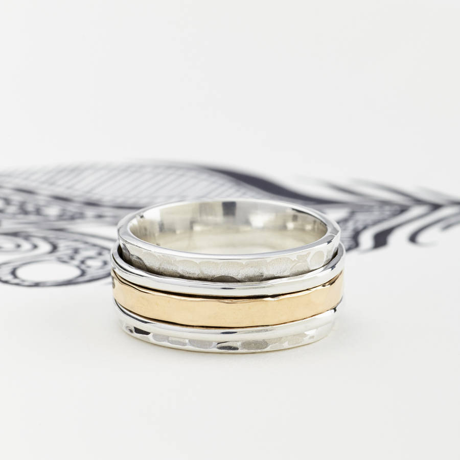 Mens Karma Bronze And Silver Spinning Ring - Custom Jewellery By All Uniqueness